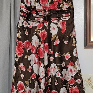 Talbots Red and Brown Floral Midi Dress
